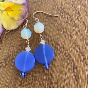 Jade, Opalite and Swarovski crystals earrings